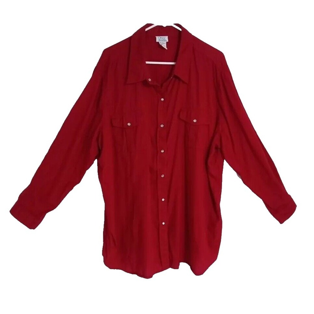 Only Necessities Shirt 2X Western Prairie Farm Pearl Snap Front Cotton Long Sl